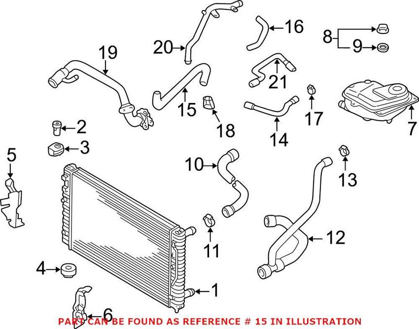 Audi VW Engine Coolant Hose (Oil Cooler to Feed Pipe) 06B121058S